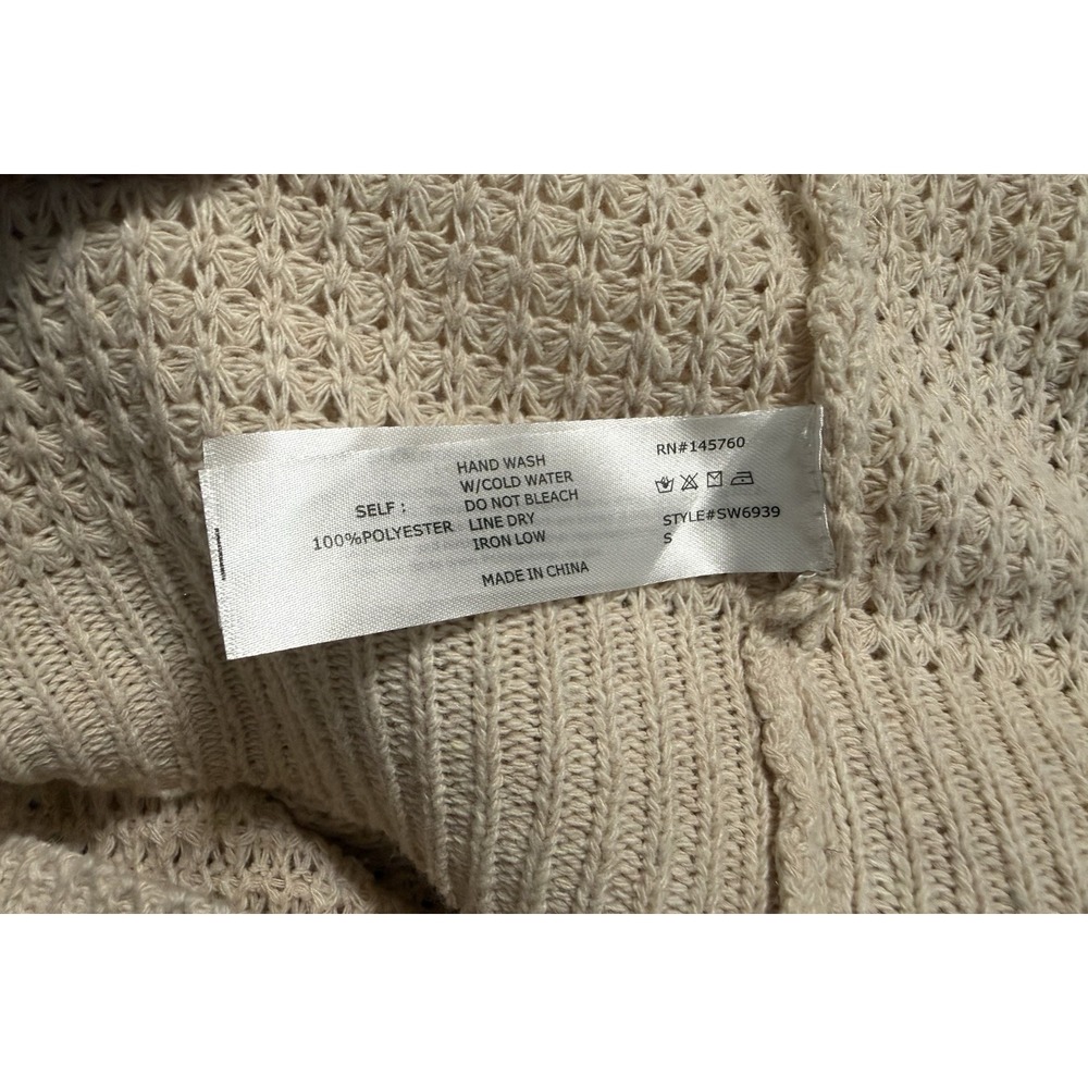 Aster Beige Open-Knit Cardigan Sweater Lightweight Long Sleeve 100% Polyester S - Picture 4 of 4
